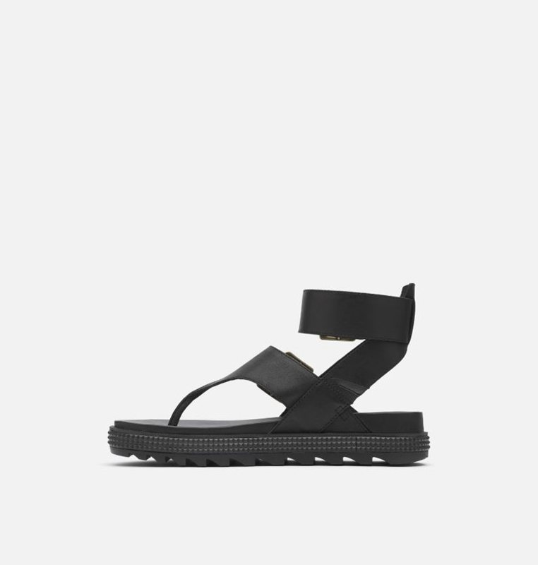 Womens Sandals Black - Sorel Roaming™ T-Strap Flat - 159462-DPA